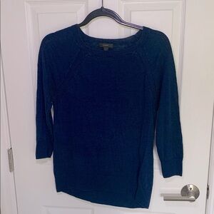 J.Crew navy blue linen crewneck sweater with three-quarter sleeves size small